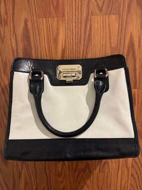 Cole Haan Black and White Leather Satchel with Gold Hardware